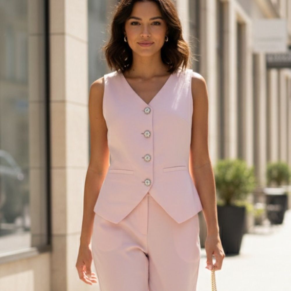Bruna Paz Button Front Vest in Light Pink | Small